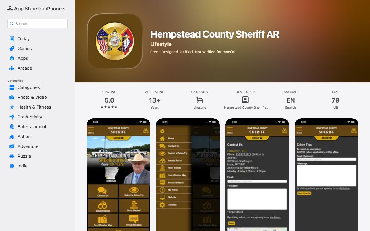Hempstead County inmate population sheriff app listing